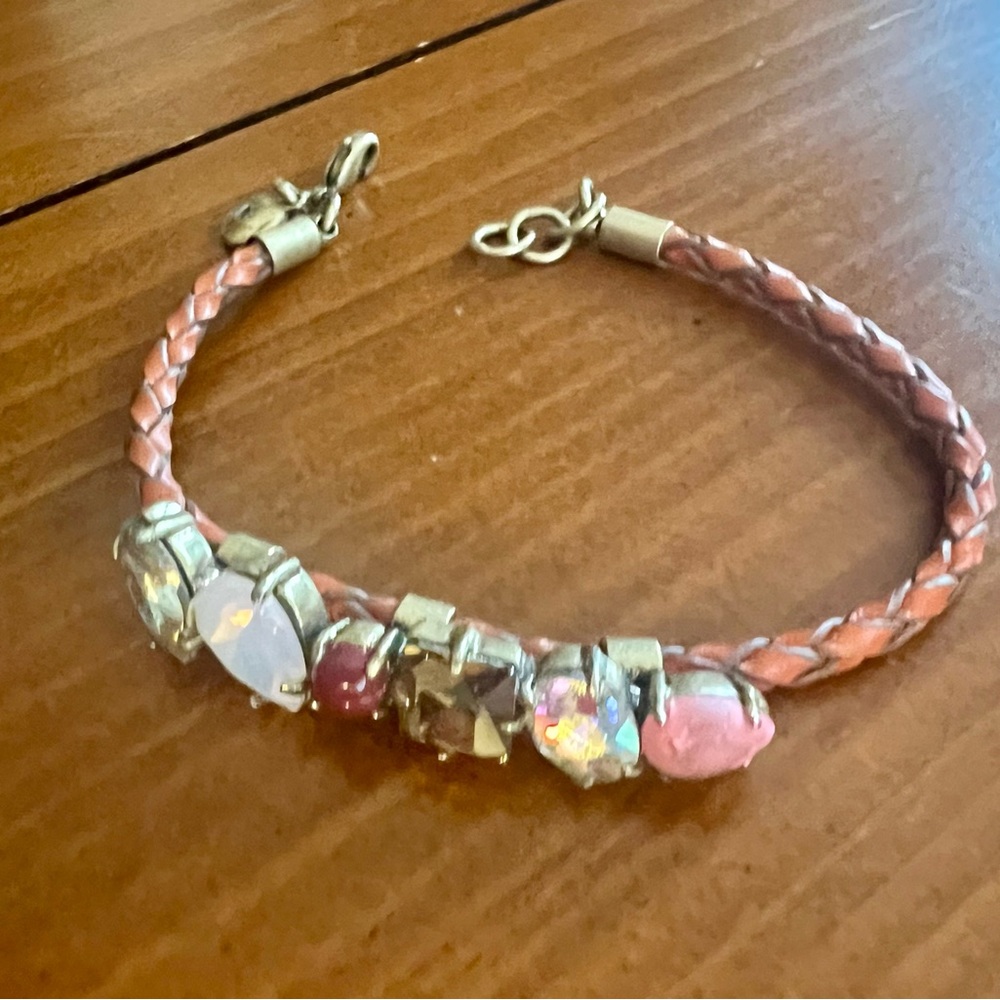 J. Crew Brown Braided leather Bracelet with Metallic Beads